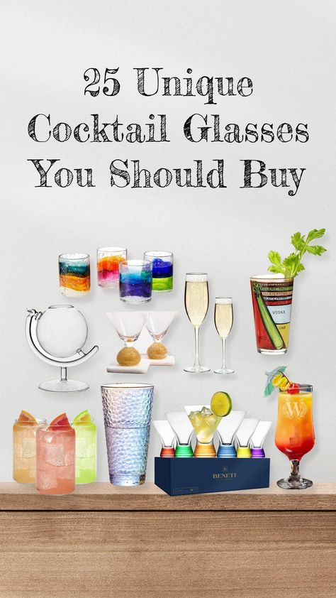 Now, you also can create the ambience of your favorite lounge by getting new and unique cocktail glasses at home. We have curated a list of 25 unique cocktail glasses to give you ideas, and you can get the perfect one to be your drinking companion at home. #cocktailglasses #cocktailglassestypesof #cocktailglassesaesthetic #cocktailglassesvintage #cocktailglassesideas #cocktailglassesset Highball Glass Cocktail, Unique Martini Glasses, Mezcal Tequila, Famous Cocktails, Pretty Cocktails, Tiki Cocktails, Unique Cocktails, Cocktail Glassware, Cocktail Kits