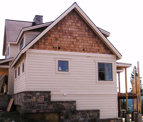 Cedar shingle accent Cedar Shingle Siding, Cedar Shake Siding, Cedar Shingle, Exterior House Siding, Shingle House, Cedar Shake, White Siding, Shingle Siding, Craftsman Exterior