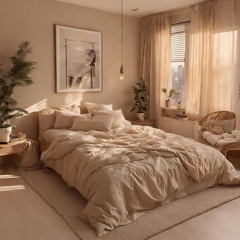 The subtle beige hues bring a touch of warmth to your space, creating an inviting and tranquil atmosphere. Crafted with care, the duvet cover set combines comfort and style, transforming your bed into a focal point of understated luxury. Elevate your sleep space and let the timeless allure of Beige Beige Walls Bedroom, Beige Room, Earthy Bedroom, Brown Rooms, Comfy Bedroom, Bedroom Decor For Couples, Beige Bedroom, Beige Bed, Bedroom Wall Colors