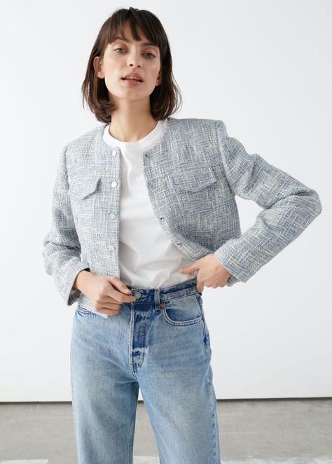 & Other Stories Tailored Tweed Jacket $129 Cropped Jacket Outfit, Tweed Jacket Outfit, Tweed Vest, Boucle Jacket, Weekend Warrior, Jacket Outfit, Tweed Fabric, Fashion Story, Knit Sweater Cardigan