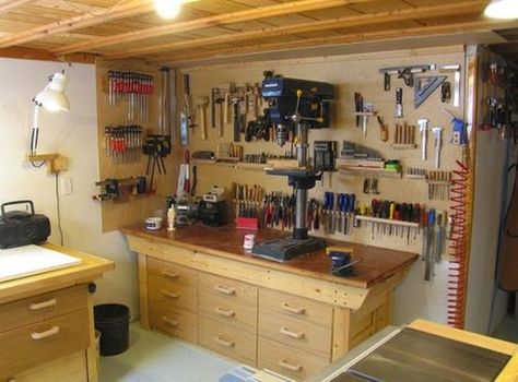 build+a+shop+in+your+basement | Before outfitting your basement as a workshop, bear these ... Island Workbench, Workshop Setup, Officine In Garage, Tool Cabinets, Basement Workshop, Garage Workshop Organization, Workshop Layout, Woodworking Shop Layout, Woodworking Bench Plans