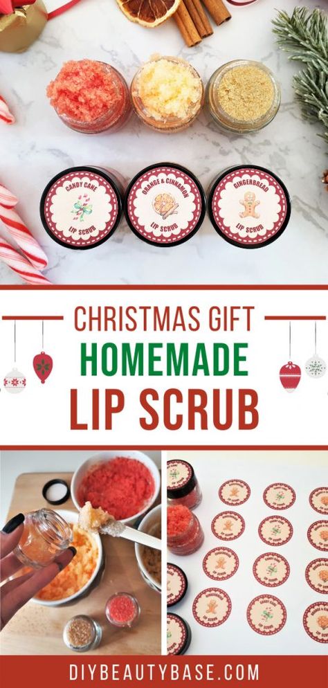 Learn how to make easy DIY lip scrubs for Christmas! I am sharing and easy, step-by-step sugar lip scrub recipe. It comes in 3 versions: peppermint candy cane, gingerbread and cinnamon and orange. This homemade lip scrub makes the perfect handmade gift and is full of goodness that our lips need in winter. #lipscrub #sugarscrub #diybeauty Christmas Lip Scrub, Easy Lip Scrub, Christmas Sugar Scrubs, Sugar Lip Scrub Diy, Diy Lip Scrubs, Homemade Lip Scrub, Candy Cane Gingerbread, Diy Lip Scrub, Diy Body Scrub Recipes