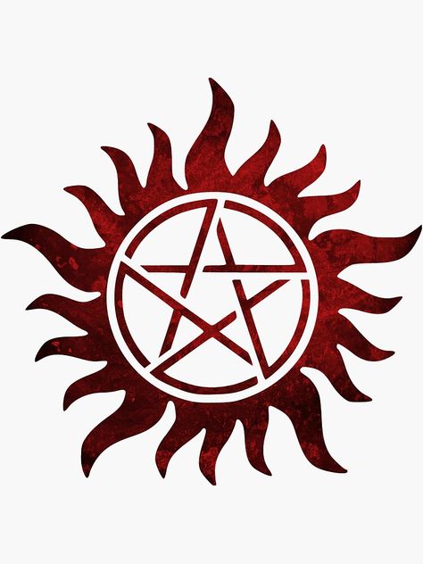 "Anti-Possession Sigil- Red" Sticker by zeecyanide | Redbubble Vampire Symbols, Supernatural Anti Possession Tattoo, Anti Possession Tattoo, Supernatural Anti Possession, Anti Possession Symbol, Supernatural Symbols, Moon And Stars Wallpaper, Supernatural Tattoo, Supernatural Wallpaper