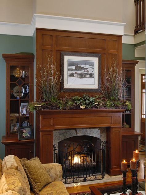 Living Room Cherry Fireplace Design, Pictures, Remodel, Decor and Ideas - page 2 Cherry Fireplace, Craftsman Fireplace, Cool Tricks, Fireplace Living Room, Fireplace Outdoor, Fireplace Seating, Fireplace Bookshelves, Mantel Design, Living Room Design Ideas