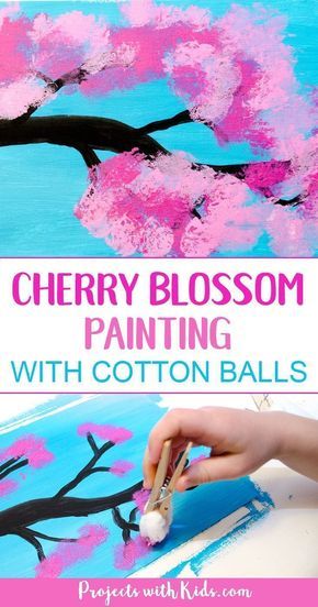 Cherry blossom painting with cotton balls is the perfect spring art project for kids. Kids will love exploring and painting the gorgeous cherry blossom colors with cotton balls in this process art activity. A fun painting project for kids of all ages! #kidsart #springart #cherryblossomart #projectswithkids Painting With Cotton Balls, Disfarces Halloween, Classe D'art, Blossom Painting, Spring Art Projects, Cherry Blossom Painting, Aktiviti Kanak-kanak, Art Project For Kids, Cherry Blossom Art