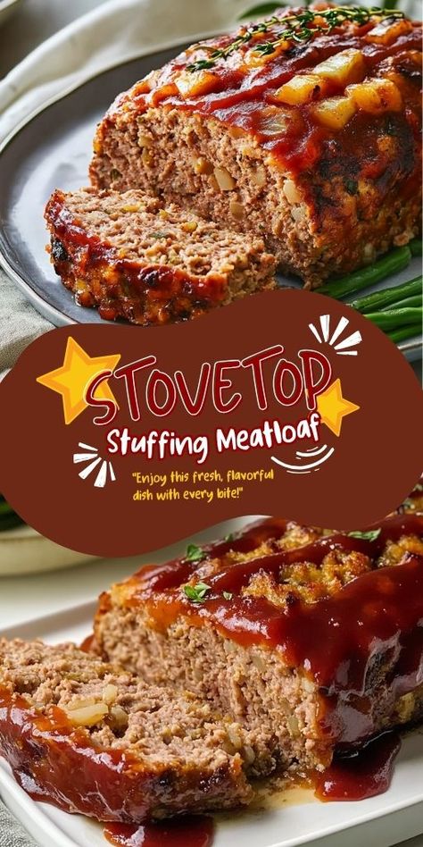 Stovetop Stuffing Meatloaf Ingredients: 1 package (6 oz) Stovetop stuffing mix 1 lb ground beef 1 egg 1 cup water 1/4 cup ketchup (optional) 1/2 onion, finely chopped 1/4 cup milk Salt and pepper to taste #Meatloaf #EasyRecipe Stuffing Mix Meatloaf, Stovetop Stuffing Meatloaf, Stove Top Stuffing Meatloaf Recipes, Stove Top Meatloaf, Stuffing Meatloaf, Stovetop Stuffing, Stove Top Stuffing Meatloaf, Ic Recipes, Leftover Meatloaf