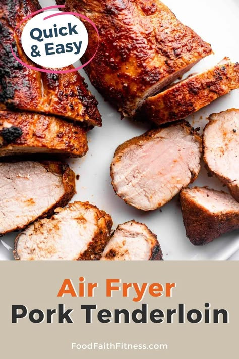 Simply delicious, Air Fryer Pork Tenderloin turns out perfect every time! A beautifully seasoned, juicy, and gluten free quick & easy dinner! Air Fryer Pork Tenderloin, Air Fryer Recipes Pork, Fried Pork Tenderloin, Slow Cooker Pork Loin, Juicy Pork Tenderloin, Air Fryer Pork, Air Fryer Pork Chops, Cooks Air Fryer, How To Cook Pork