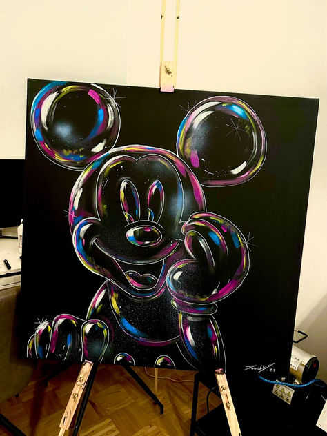 Halloween Summer, Disney Pop Art, Disney Paintings, Steamboat Willie, Cute Canvas Paintings, Bubble Art, Tableau Art, Small Canvas Art, Pinturas Disney