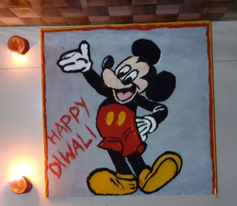 Mickey Mouse Rangoli, Rangoli Cartoon, Rangoli For New Year, Happy New Year Rangoli, Ganesha Rangoli, Poster Rangoli, New Year Rangoli, Easy Rangoli Designs Videos, Very Easy Rangoli Designs