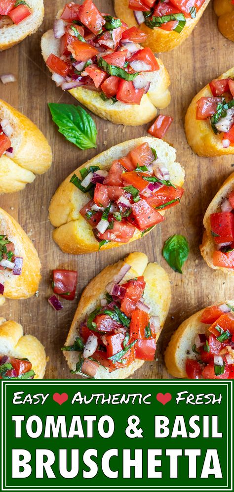 Healthy Dinner Party Recipes, Italian Bruschetta Recipe, Healthy Bruschetta, Tomato Bruschetta Recipe, Easy Bruschetta Recipe, Homemade Bruschetta, Easy Bruschetta, Bruschetta Toppings, Tomato Bruschetta