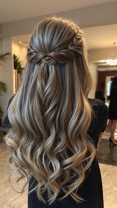 Hairstyles For Long Hair Braids Half Up, Bridesmaid Braid Half Up, Long Hairstyles Front View, Wedding Hairstyles Half Up Half Down Short Hair Front View, Hair Styles For Long Hair Length Formal, Half And Half Down Hairstyles, Wedding Hair Down With Comb, Wedding Hairstyles From Front View, Hair Inspo For Wedding