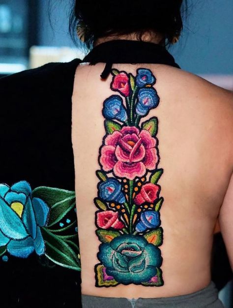 Oaxaca Tattoo, Mexican Embroidery Tattoo, Mexican Tattoo, Mexican Art Tattoos, Embroidery Tattoo, Ballet Folklorico, Mom Tattoo, Aztec Tattoo, Flower Tattoo Shoulder