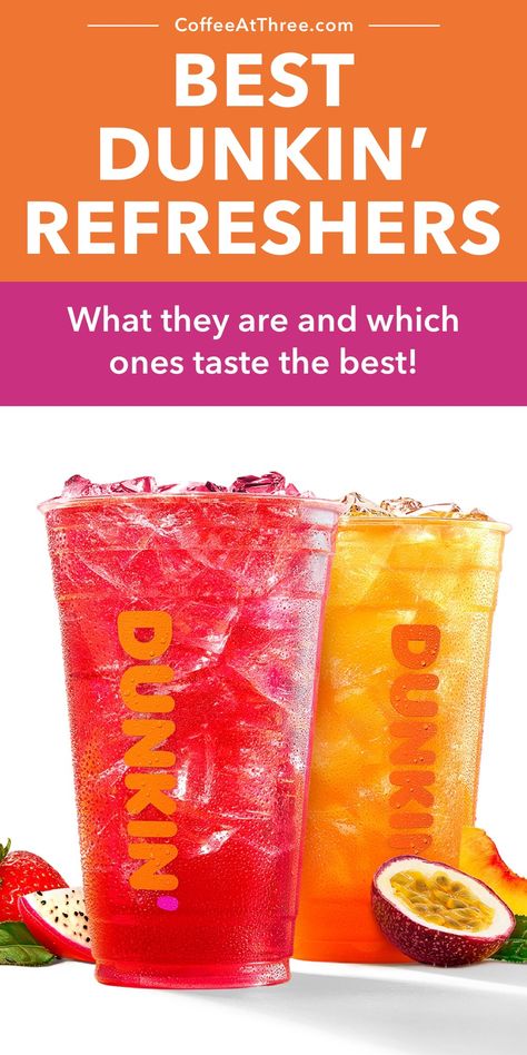 Best Dunkin' Refreshers Dunkin Refreshers Order, Copycat Dunkin Refresher, Dunkin Donuts Refreshers Recipe, Dunkin Donuts Drinks Refreshers, Best Dunkin Drinks, Dunkin Refreshers Recipe, Dunkin Donuts Refreshers, Dunkin Refreshers, Drinks At Dunkin