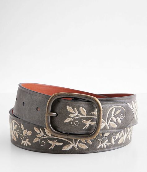 BKE Floral Embroidered Belt - Grey Medium, Women's Greysmoke Distressed faux leather 1 1/4 belt Leather lining. Due to the nature of leather/suede, small variances of color in the skin may occur, this is in no way considered a defect. These are inherent characteristics of leather/suede and will enhance the individual look of your garment.. Face: Synthetic leather. Back: Cow Leather.. WOMEN'S BELT SIZE CONVERSION CHART Jean Size 23-24 25-26 27-28 29-30 31-32 Belt Size XS S M L XL Belt Length** 34 Nashville Fits, Levis Ribcage Straight Ankle Jeans, Embroidered Belt, Women's Belt, Belt Leather, Conversion Chart, Vintage Belts, Synthetic Leather, Belt Size