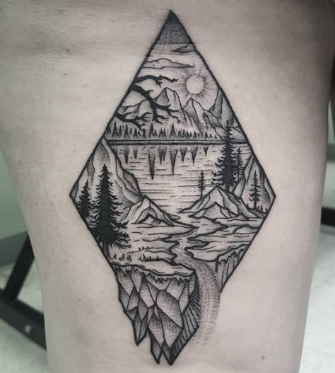 Heartagram Tattoo, Compass Tattoo Ideas, Scenery Tattoo, Pnw Tattoo, Vancouver Tattoo, Best Scenery, Buddha Tattoo Design, Camping Scene, Hiking Tattoo