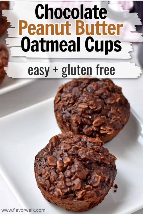 These easy to make baked oatmeal cups are a great grab-and-go breakfast or snack. The combination of oats, chocolate, bananas, peanut butter, and honey creates terrific flavor in a small package. This recipe for Chocolate Peanut Butter Oatmeal Cups is a must-try! Peanut Butter Oatmeal Cups, Oat Bites, Chocolate Peanut Butter Oatmeal, Peanut Butter And Honey, Oats Chocolate, Peanut Butter Breakfast, Peanut Butter Protein Bars, Baked Oatmeal Cups, Honey Chocolate