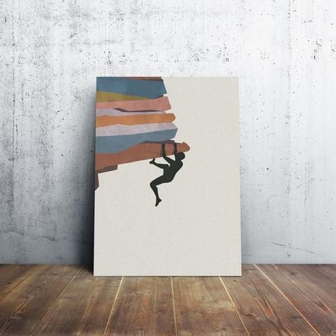 Climber wall art print decor, Rock climbing poster Climbing Painting Ideas, Climbing Art Illustrations, Rock Climbing Painting, Rock Climbing Drawing, Climbing Painting, Rock Climbing Art, Climbing Illustration, Climbing Art, Rock Climbing Wall