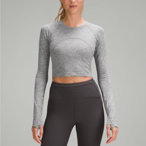 Nwt Size 8 Slate/White Lululemon Swiftly Tech Cropped Long Sleeve Shirt 2.0 Lightweight, Minimal Seams To Reduce Chafe, Mesh Construction For Breathability, Hugs The Body, Runs True To Size; Pairs Well With High Waist Bottoms Lululemon Cropped Long Sleeve, Lululemon Swiftly Tech Long Sleeve Outfit, Cropped Swiftly Tech, Lululemon Shirts & Tops, Lululemon Shirts, Lululemon Swiftly Tech Long Sleeve, Lululemon Shirt, Lululemon Long Sleeve, Flat Seam