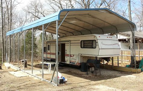 rv shelter regular metal rv carport 12x36x12 is $1400 Metal Rv Carports, Rv Shelter, Rv Garage Plans, Rv Carports, Rv Covers, Portable Carport, Steel Carports, Carport Plans, Property Ideas