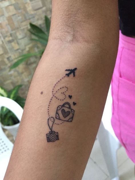 50 Best Small Travel Tattoos Ideas That Will Inspire Inner Wanderers Just Go Travel Tattoo, Tattoos Elbow, Small Travel Tattoos, Vacation Tattoos, Rome Tattoo, Tatoo Rose, World Travel Tattoos, Travel Tattoo Small, Globe Tattoos