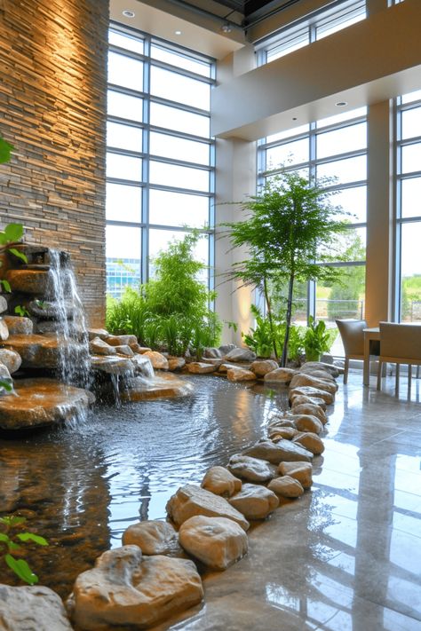 Indoor Pond Small, Indoor Pond Ideas, Pond Indoor, Mirror Waterfall, Indoor Pond, Kitchen Revamp, Fountain Ideas, Kolam Koi, Fish Pond Gardens