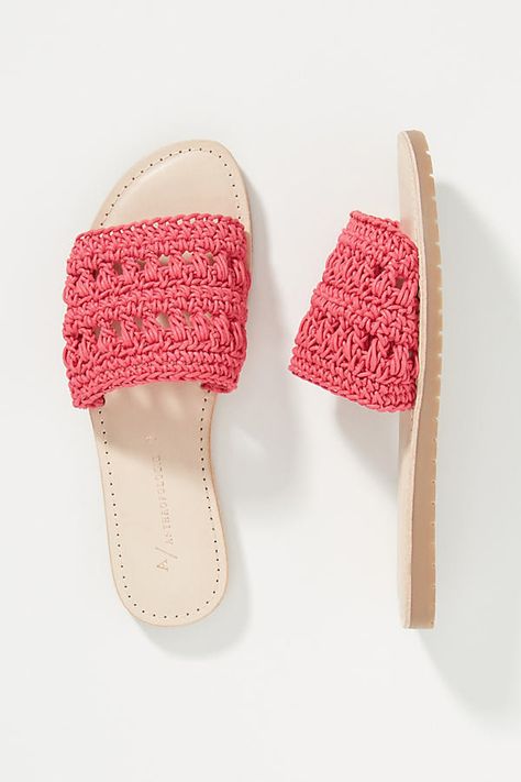 Pia Crocheted Slide Sandals By Anthropologie in Pink Size 36 Summer Shoes Trends, Tie Up Sandals, Crochet Slipper Pattern, Crochet Sandals, Crochet Booties, Anthropologie Shoes, Slippers Pattern, Beaded Sandals, Designer Slippers