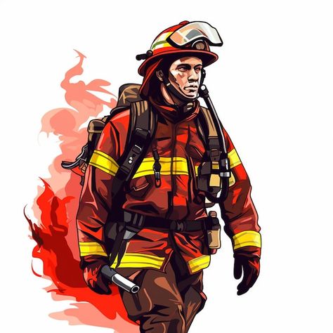 Fireman Drawing, Firefighter Skeleton, Fireman Illustration, Firefighter Illustration, Safety Illustration, Firefighter Drawing, Batman Comic Cover, Firefighter Art, Fire Helmet