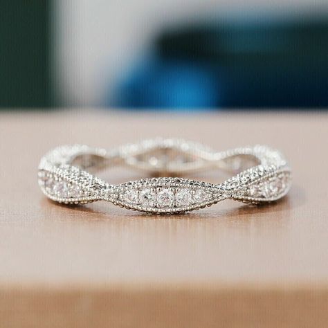 1.50Ct Round Cut VVS1 Moissanite Full Eternity Wedding Ring Solid 14K White Gold | eBay Diamond Eternity Wedding Band, Paper Ring, Simulated Diamond Rings, Vintage Wedding Band, Ring Wedding Band, Ring Simple, Minimalist Ring, Cubic Zirconia Rings, Cz Ring