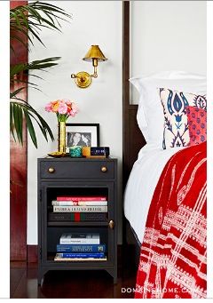 Domaine Home // Jessica Alba bedroom Bed Nightstand, Preppy Bedroom, Bedroom Styling, Black Bedroom Furniture, Black Bedroom, Master Bedrooms, Jessica Alba, Bedside Tables, Beautiful Bedrooms