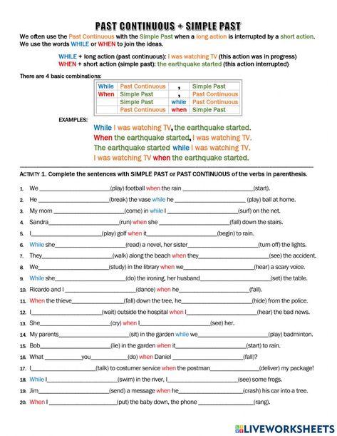 When While Grammar, While And When Worksheet, When And While Grammar, When And While Grammar Worksheet, When While Worksheet, Past Simple Past Continuous Worksheets, Past Continuous Worksheets, Past Simple And Past Continuous, Esl Worksheets For Beginners