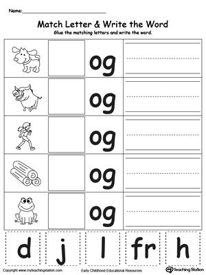 **FREE** OG Word Family Match Letter and Write the Word Worksheet. Topics: Writing, Phonics, Reading, Building Words, and Word Families. Word Families Free, Word Families Printables, Kindergarten Word Families, Color Worksheet, Word Family Activities, Write The Word, English Worksheets For Kindergarten, Word Family Worksheets, Family Worksheet