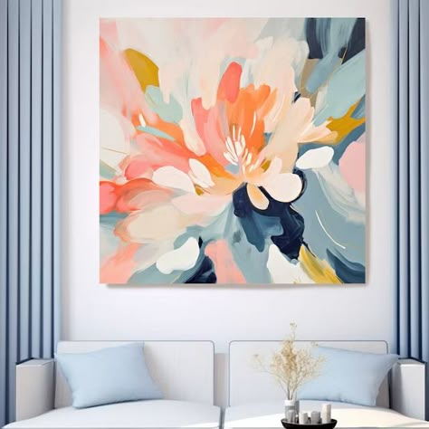 irenaorlov - Etsy Beige Shades, Wall Decor Contemporary, Blue Wall Decor, Muted Pink, Large Artwork, Floral Canvas, Contemporary Artwork, Art Floral, Texture Art