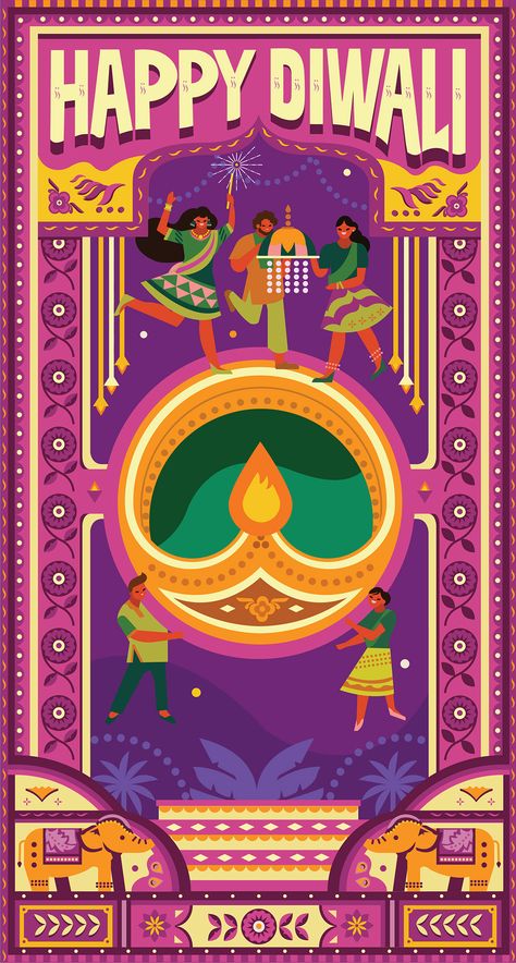 Diwali Graphic Design, Deepavali Illustration, Indian Festival Illustration, Indian Graphic Design, Diwali Colours, Chocolate Packing, Diwali Vector, Packet Design, Festive Poster