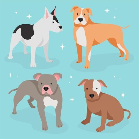 Flat design pitbull pack | Free Vector #Freepik #freevector #dog #animals #illustrations #flat-design Pitbull Illustration, Pet Food Packaging, Dog Design Art, Icon Game, Cartoon Dogs, Pitbull Art, Pitt Bull, Dog Clipart, Textiles Projects