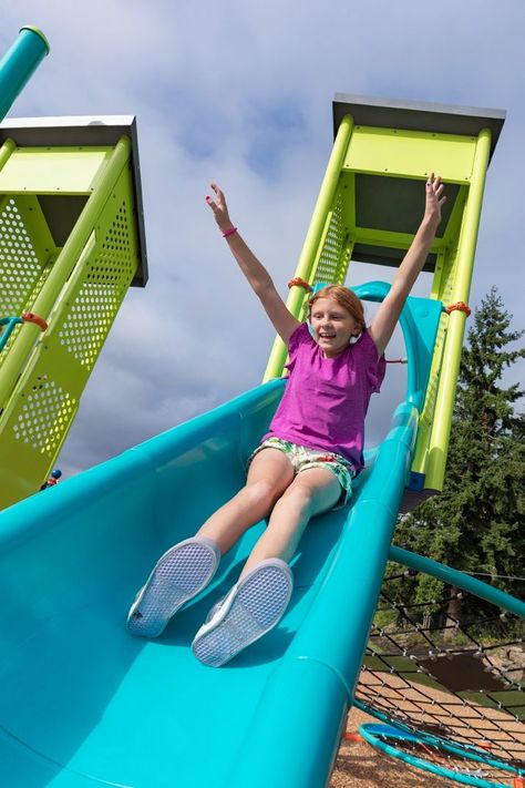 What fun is a playground without a slide?! We offer a wide variety of slides to bring fun, social play, sensory experiences, and more to your play space. #TheWorldNeedsPlay #PlaygroundSlide #CommunityPark #SchoolPlayground Playground Photoshoot Kids, 25 Photoshoot, Beach Carnival, Slide Playground, Playground Pictures, Playground Slides, Commercial Playground, Playground Slide, Commercial Playground Equipment