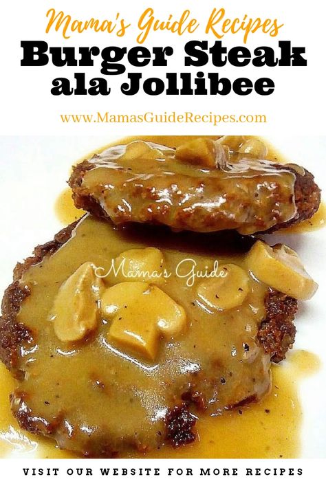 Burger Gravy Recipe, Burger Steak Recipe Jollibee, Jollibee Burger Steak, Burger Steak Recipe, Jollibee Burger, Burger Steak, Hamburger Steak Recipes, Resep Steak, Grilled Burger Recipes