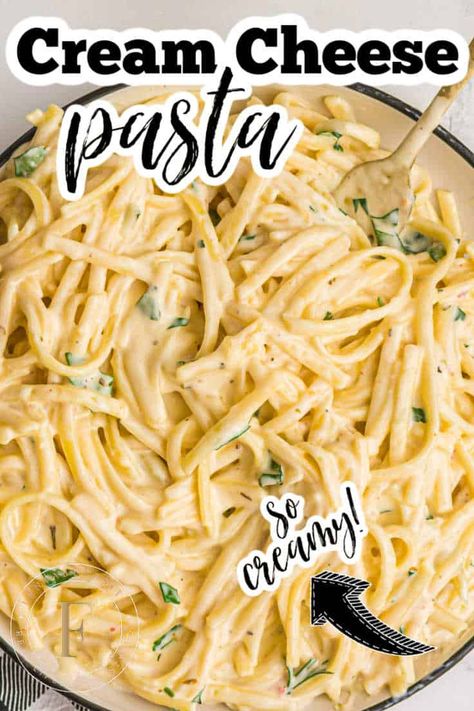 This cream cheese pasta recipe is not only easy but it's so creamy and delicious! #cream #cheese #pasta #recipe Cream Cheese Pasta Sauce, Recipes Using Cream Cheese, Cream Cheese Spaghetti, Creamy Chicken Pasta Recipes, Cream Cheese Butter, Cheesy Pasta Recipes, Cheese Noodles, Cream Cheese Pasta, Cheese Pasta Recipes