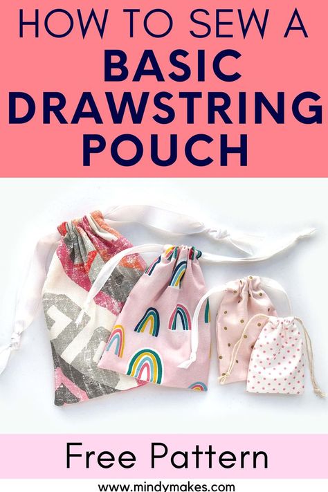 Easy Drawstring Bag, Diy Drawstring Bag, Drawstring Bag Diy, Drawstring Bag Tutorials, Bag Free Pattern, Drawstring Bag Pattern, Diy Sewing Gifts, Small Drawstring Bag, Pouch Sewing