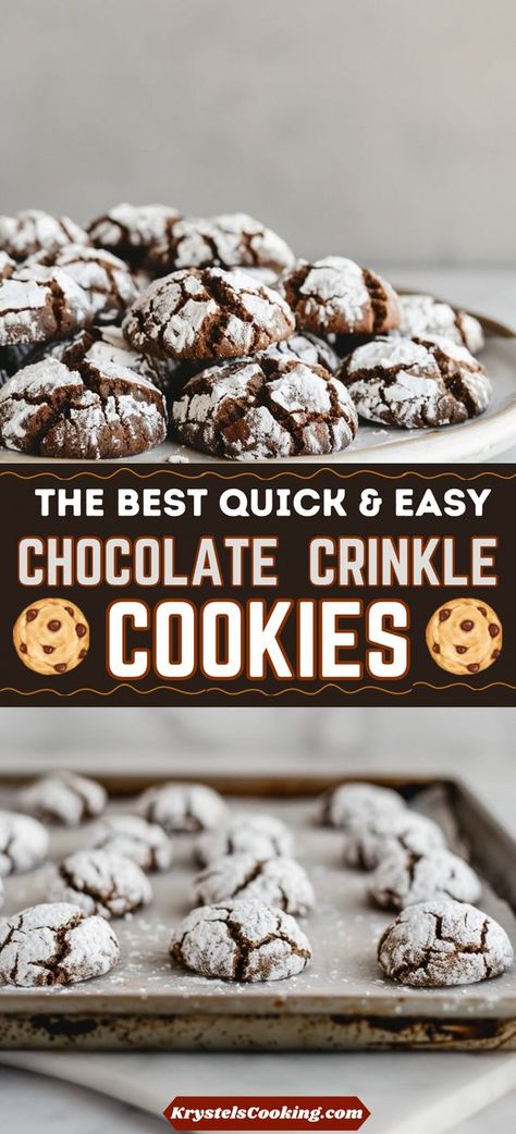 Easy Chocolate Crinkle Cookie Recipe: Discover the best chewy chocolate crinkle cookies with this easy recipe. Perfect for any sweet tooth! Cookie Recipes Crinkle, Easy Chocolate Cookies Cocoa, Chocolate Powder Cookies, Best Crinkle Cookies Recipe, 2 Ingredient Crinkle Cookies, Choc Drop Cookies, Oreo Crinkle Cookie, Cookies Using Cocoa Powder, Choc Cookies With Cocoa