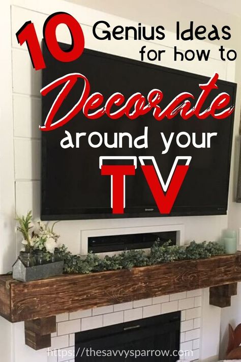 Decorating Around A Tv On The Wall Mounted Tv, Mantel Ideas With Tv Above, How To Decorate Tv Wall In Living Room, Decorating A Fireplace Mantle With A Tv, Tv Wall Background Ideas, Decorating Under Tv Wall Mounted Tv, Over Tv Decor Ideas, Flat Screen Tv On Wall Ideas Living Room, Wall Around Tv Decor