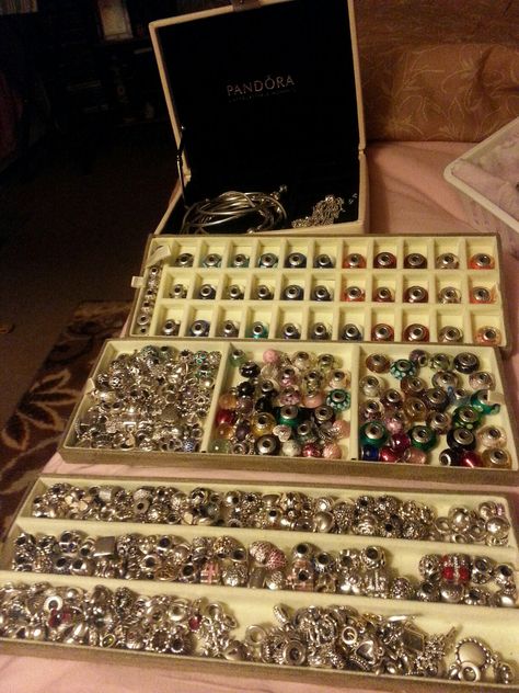 Pinner says, "Some of my Pandora Collection". SOME of your collection??? Wow! Pandora Jewelry Box, Pandora Jewelry Charms, Pandora Collection, Bead Storage, Pandora Bracelet Charms, Classy Jewelry, Pandora Bracelets, Baby Winter, Pandora Bracelet