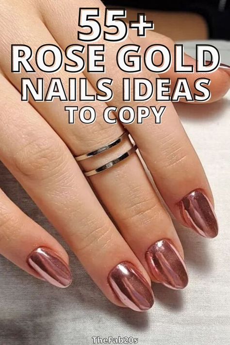 Gold Accent Nail, Gold Gel Nails, Rose Gold Nails Design, Gold Chrome Nails, Dip Nail Colors, Copper Nails, Rose Gold Chrome, Chrome Nails Designs, Gold Glitter Nails