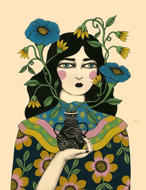 Love and Sadness — Jennifer Parks Daily Sketchbook, Tarot Art, Woman Illustration, Arte Inspo, Mystical Art, Plant Illustration, Arte Pop, Plant Lady, Floral Vintage