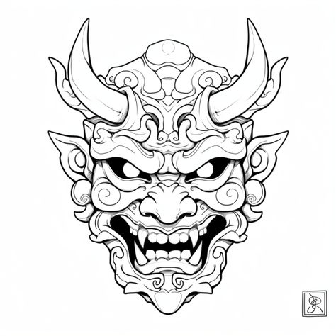 japanese tattoo designs Hannya Maske, Dragon Tattoo Stencil, Traditional Tattoo Outline, Japanese Mask Tattoo, Oni Mask Tattoo, Tato Suku, Oni Tattoo, Moth Art Print, Stencil Outline