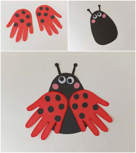 Babysitting Crafts, K Crafts, Ladybug Crafts, Toddler Art Projects, Toddler Arts And Crafts, Preschool Arts And Crafts, Preschool Art Activities, Aktivitas Montessori, Handprint Crafts