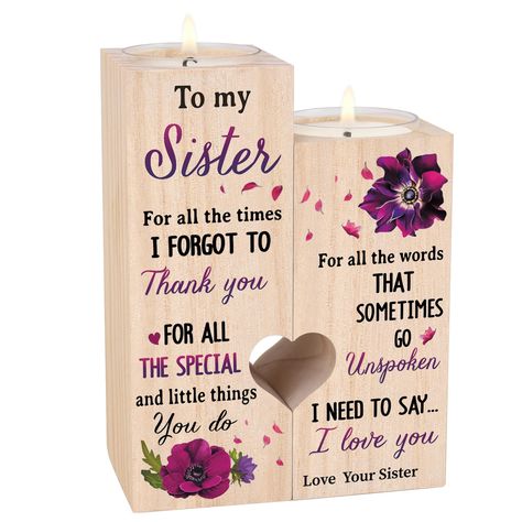 PRICES MAY VARY. 💕【Best Sister Gifts from Sister】There are many ways to express your special feeling to your sister, But sometimes, words cannot express your love. You can light this candle and tell her how special she is to you. 💕【Sister Gifts】Personalized gift for sister are engraved with ''To My Sister, For all the times I forgot to thank you, for all the special and little things you do, for all the words that sometimes go unspoken, I need to say I love you.Love, Your Sister”. 💕【Material Best Gift For Sister, Personalized Thank You Gifts, Unique Gifts For Sister, Soul Sisters Gifts, Heart Shaped Candles, Great Wedding Gifts, Birthday Gifts For Best Friend, Birthday Gifts For Sister, Gifts Personalized