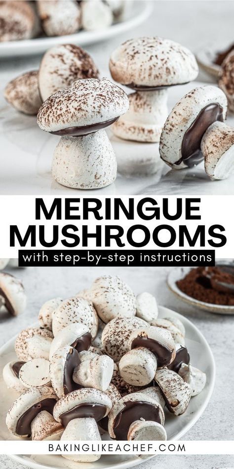 A batch of meringue mushrooms. Christmas Meringue, Meringue Mushrooms, Christmas Yule Log, How To Make Meringue, Yule Log Cake, Log Cake, Yule Log, Läcker Mat, Christmas Cooking