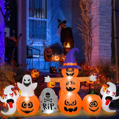 Outdoor Halloween Pumpkin Tombstone Inflatable Decoration, 9 Feet Wide, Ideal for Trick-or-Treating Event Decorations, Halloween Parties and Halloween Haunted HousesPerfect choice! Make your yard stand out during Halloween. Halloween Blow Ups, Halloween Outdoor Decoration, Inflatable Pumpkin, Fun Pumpkins, Inflatable Decorations, Halloween Inflatables, Halloween Outdoor, Up Halloween, Bright Led Lights