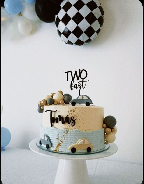 Simple 2nd Birthday Decorations, 2nd Birthday Car Cake, 2nd Birthday Boy Cake Ideas, Growing Up Two Fast Birthday Cake, Two Fast Too Curious Birthday Cake, Fast One Birthday Party Cake, Too Fast Birthday Cake, Birthday Cake Boys 2nd, Two Fast Birthday Party Boy Cake