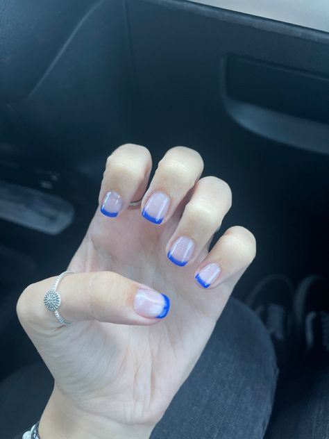 Small Blue French Tip Nails, Royal Blue Nails Short French, Short French Tip Nails Blue, White Nails With Blue Tips, French Tips Short Nails, French Tip Nails Blue, Tips Short Nails, French Tips Short, Nails Blue French